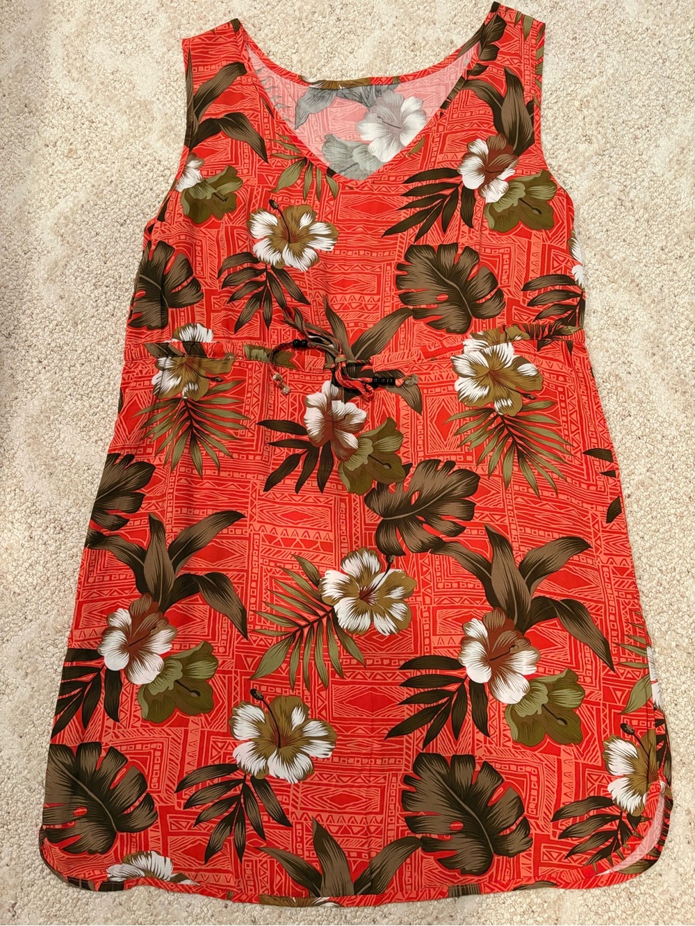 Sleeveless Coral Tropical Print Dress